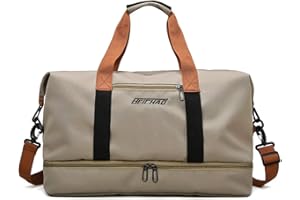 Eco Memos Bolsa de Viaje Bolsa de Fitness de Gran Capacidad con Bolsillo para Mojado y Compartimento Independiente para Zapatos - para Hombres y Mujeres Bolsa de Deporte de Viaje (Caqui)