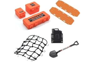 Ezweiji Decorazione Tetto Auto Cingolata RC 8 In 1 Scatola Portaoggetti Serbatoio,Rete Bagagli,Pala,Per Traxxas Desert Racer Slash Axial SCX10 90046 D90 TRX4 1/10 (Arancione)