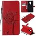 Produktbild NewTH Huawei Mate 20 X Gepresst Baum Cat Muster Hüllen, TPU Schutzhülle 360 Grad Schutz Cover, Geldbörse Premium PU Leder etui für Huawei Mate 20 X(Rot)