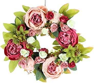 2018New SogYupk Spring Flower Wreath Green/Red/Pink 32cm