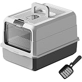 BPS BPS-8823BL Closed Cat Litter Box with Lid, Large Capacity Anti-Odor Litter, 50 x 35 x 32 cm, Transparent Front Entry, Eas