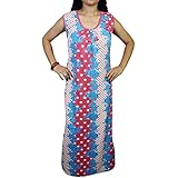 Indiatrendzs Women Nighty Pink Blue Floral Hosiery Nightwear Sleeveless Night Gown 40"