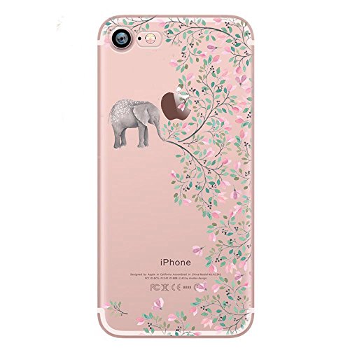iPhone-7-Case-Clear-UCMDA-Ultra-Slim-Soft-TPU-Silicone-Back-Rubber-Bumper-Protector-Cover-Case-for-iPhone-7-Elephant-Flowers