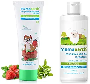 Mamaearth 100% Natural Berry Blast Kids Toothpaste 50 Gm, Fluoride Free, Sls Free, No Artificial Fla&Mamaearth Nourishing Baby Hair Oil, With Almond & Avocado Oil - 200 Ml