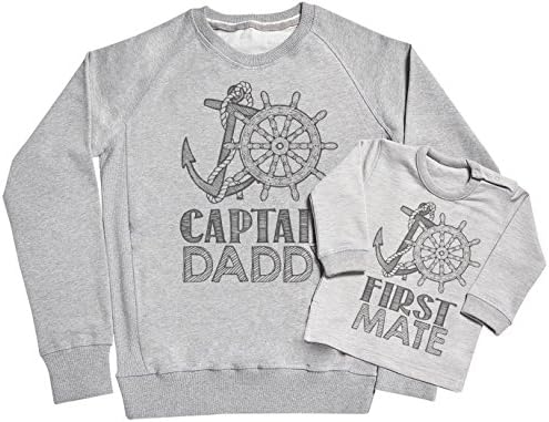 SR - Captain Daddy &amp; First Mate Father &amp; Baby Sweatshirt Gift Set - Matching Sweater Dad &amp; Baby Gift Set - Grey, XX-Large &amp; 0-6 Months
