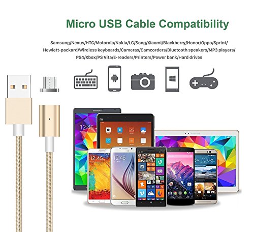 Magnetische Mrico USB Ladekabel Datenkabel, TUOYA 1 M Micro USB Magnet Ladekabel Kabel Charger Lade Kabel Netzteil Adapter High Speed Sync und Schnellladekern mit LED Statusanzeige für Android Smartphones, Samsung Galaxy S7 Edge S7 S6 S5, HTC, Sony, Nexus und mehr (Gold) - 6