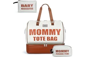 Lekebaby Baby Changing Bag Nappy Tote Bag Nappy Changing Bag Diaper Bag Nappy Bag with 2 Storage Bags for Mom and Baby Messenger Bag for Dad Mom, Beige
