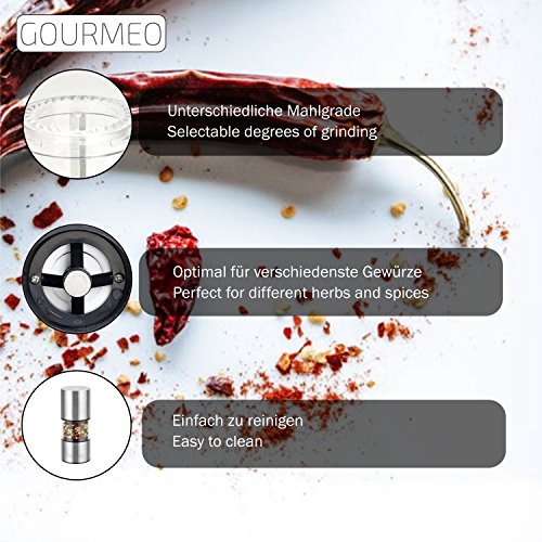 GOURMEO Premium Gewürzmühle mit Keramikmahlwerk und hygienischem Acrylglas | rostfrei | mit 2 Jahren Zufriedenheitsgarantie | Pfeffermühle, Salzmühle - 2
