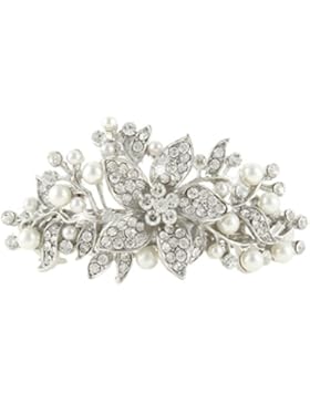 EVER FAITH® österreichischen Kristall künstliche Perle elegant Haarschmuck Haarspange Silber-Ton