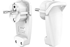 VIEVRE 2 wtyczki kątowe Schuko, płaskie, 250 V (16 A), wtyczka euro, wtyczka Schuko, kątowa do kabli do 3 x 1,5 mm², białe