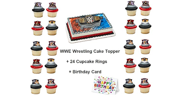 Wwe Lot De 24 Decorations Pour Gateau De Catcheur Avec Carte D Anniversaire 27 Pieces Amazon Fr Cuisine Et Maison