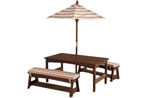 KidKraft Zestaw 500 podkładek i Bench z poduszkami i parasolką - Oatmeal & White Stripes