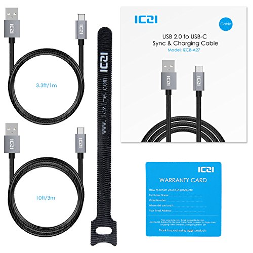 ICZI Type C auf USB 2.0 Kabel Male to Male Nylon Geflecht Laden & Daten-Synchronisierungs-Kabel mit Reversible Stecker für Apple Neue MacBook 12 Zoll, Nexus 5X/6P usw (2 Stk.:3m*1+1m*1) - 9