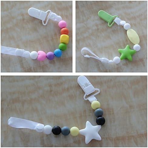 Lily Bear Silicone Baby Toddler Dummy Pacifier Chain And Teether With Teething Beads (black grey yellow)