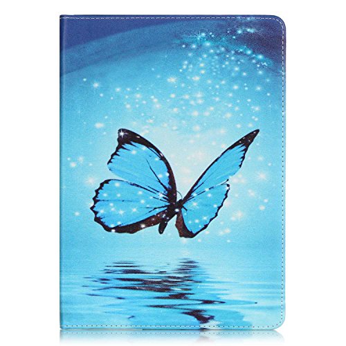 iPad Air 2 Hülle, Deenor Painting Cute and Stylish Fashionable Folding Folio Book Flip Stand Schutzhülle Hülle für Apple iPad Air2 iPad 6 generation + Free Gift Touching Pen/Stylus Pen + Screen Film Protector. blue butterfly - 2