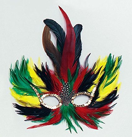 Feather Green Red Yellow Mask for Fancy dress Accessory
