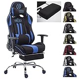 CLP Sedia gaming da ufficio LIMIT XL, tessuto, capacità carico massimo 150 Kg, ruote, imbottita, altezza regolabile, girevole, ergonomica, rinforzata, stabile, braccioli nero_blu con poggiapiedi