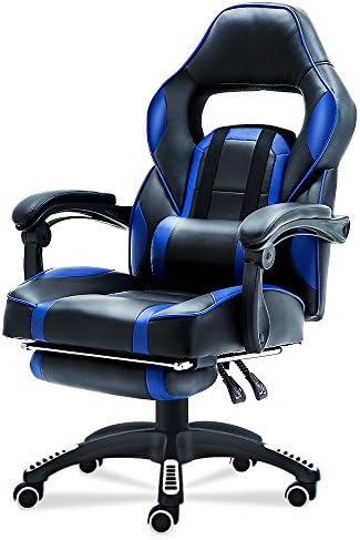 HEBEYG Gaming Leather Chair Swivel Home Office Executive Computer Desk Chair Height Adjustable Ergonomic Recliner with Padded Footrest and Lumbar Cushion