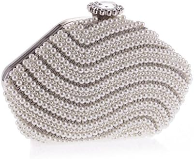 WILLTOP Beaded Pearl Crystal Wave Strip Evening Bag Clutch Purse Party Bridal Prom