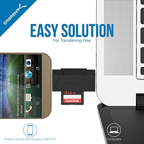Sabrent Externe Kartenlesegeräte – 2-Schlitz Mikro USB OTG und USB 3.0 Flash-Speicher Kartenleser für Windows, Mac, Linux und allen Android-Systeme (OTG) – unterstützt SD, SDHC, SDXC, MMC / MicroSD, T-Flash [Schwarz] (CR-UMMB) - 6