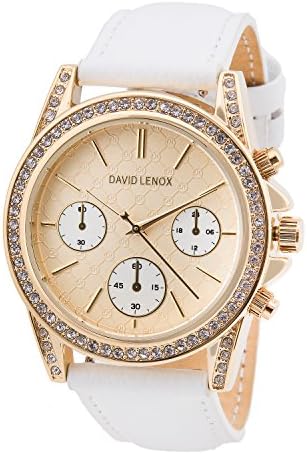 David Lenox gold tone women's watch with white leather strap Michael Kors style DL0223
