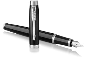 Parker IM Fountain Pen | Black Lacquer with Chrome Trim | Medium Nib with Blue Ink Refill | Gift Box