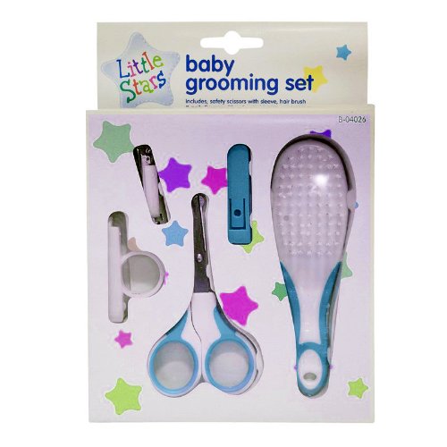 New Born Babies Manicure Set with GROOMING KIT - WITH SAFETY SCISSORS, NAIL CLIPPERS, SOFT BRUSH (Blue - Boys)
