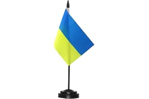 Anley Ucraina Deluxe Desk Flag Set - 15,2 x 10,2 cm miniatura ucraino UKR UA bandiera desktop con 30,5 cm asta solida - colori vivaci e resistente allo sbiadimento - base nera e parte superiore lancia