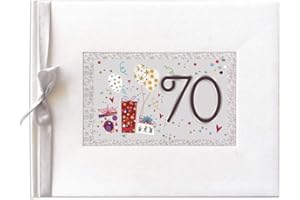 A ARGUVAL EDITORIAL Libro de Firmas Aniversario y Cumpleaños 70 Años | Tapa Dura con Lazo de Seda y Marco Decorativo | 64 Hojas de Papel Natural 160 g | Recuerdo Elegante Marca Arguval