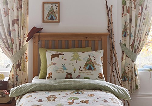 Kidz Club Yellowstone Osos Cortinas Totalmente Forrado Cortinas Plisadas de Cabeza con Fundas de edredón, Color Beige