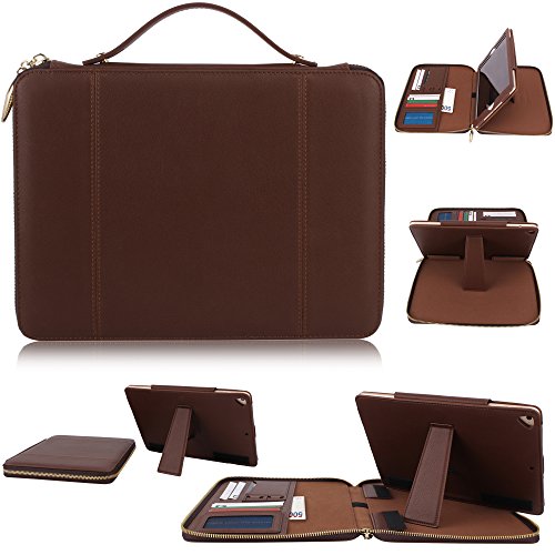 XGUO iPad mini 4 Wallet Ledertasche für iPad mini 4 Hülle Cover mit Echtleder Schutzhülle Ständer und Tragegriff(Brown,iPad Mini 4)