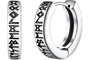Bewenda Viking Hoop Earrings for Men Women, Norse Runes Vintage Hoops Earring, Small Round Huggie Hoops with Rune, Viking Men's Hoop Earrings, Sleeper Cartilage Earring Jewellery Gifts with Gift Box