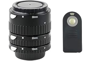 IMPULSFOTO Automatyczne pierścienie pośrednie 12/20/36 do fotografii makro + pilot zdalnego sterowania na podczerwień pasujący do Nikon F/AF/AI Bajonett D7000, D5300, D5100, D5000, D3000, D800, D610, D600, D90, D80, D70s, D70s, D70s , D60, D50, D40x, D40 !!!Kontakt obustronny z metalu!!!