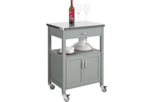 SoBuy Kitchen Trolley with Storage Mobile Kitchen Cart with Drawer, Open Shelf Compact Kitchen Unit on Wheels, Ideal as Microwave Stand, Storage Trolley or Side Cabinet Grey 60x92x44cm FKW22-HG