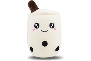 Anboor Bubble Tea Plush—Boba Plush Pillow Cute Soft Toy Plushies boba stuffy pillow big Stuffed Animals Gifts for Baby Kids Children (White, 25cm)