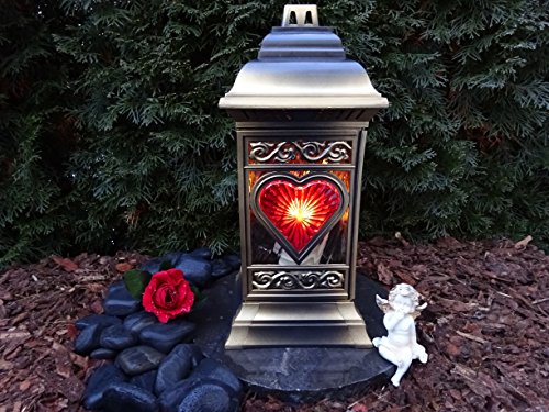 GRABLAMPE GRABLATERNE MIT HERZ incl.GRABLICHT 36,0cm ♥ GRABSCHMUCK GRABLEUCHTE Herzgitter Gabione Friedhof Engel Grabherz - 2