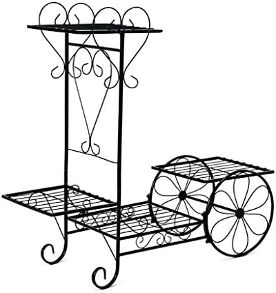 HJHY® Iron flower racks, European style Multiple layers living room balcony Floor style Trolley flower shelf 70 × 65cm Corrosion-resistant, durable ( Color : Black , Size : 70*65cm )