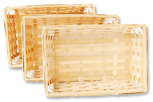 3er Korb Set rechteckige Bambuskörbchen, flacher Füllkorb ca. 24 x 16 x 7 cm, Spankorb natur