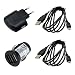 Produktbild GIGAFOX® 4-teiliges Ladeset: Dual KFZ Adapter 1A + Netzstecker 2,1A + 2 x Micro USB Datenkabel für Sony NEX-3N NEX-3NL NEX-3NY NEX-5R NEX-5RK NEX-5RL NEX-5RY NEX-5T