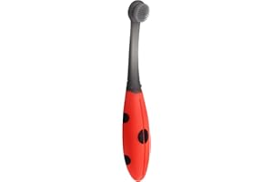 Mombella Ladybug Cepillo de Dientes de Silicona para Bebés de 6 a 12 Meses en adelante, Cerdas de Silicona Suaves, Cepillo de Dientes de Entrenamiento Limpia y Masajea las Encías Tiernas
