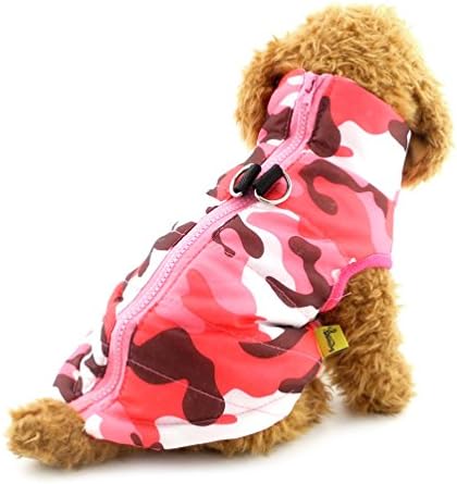 SMALLLEE LUCKY STORE  Padded Jacket Zipper Closure Toy Poodle Clothes, Large, Pink