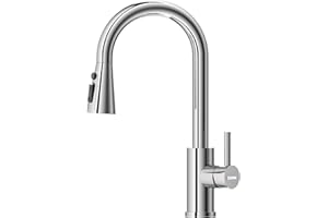 DAYONE Chrome Pull Out Kitchen Sink Mixer Tap, Swan Neck SUS304 Stainless Steel Single Handle Mixer Taps for 1 Hole Sink Tap, 360°Swivel High Arc 3 Spray Mode Kitchen Faucet