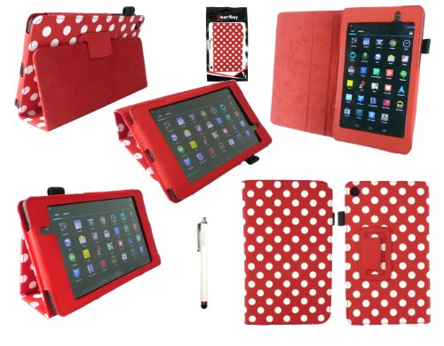 Emartbuy ® Asus Google Nexus 7 2 II Tablet (Aufgelegt Juli 2013) Weiß Stylus + Polka Dots Rot / Weiß Pu Leder Multifunctional / Multi Angle Wallet / Decken / Stand / Typing Fall