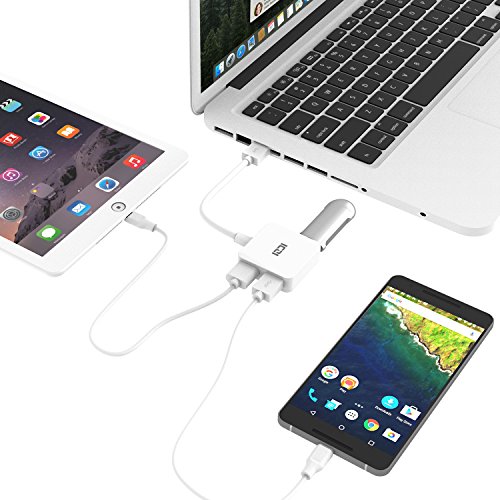 ICZI vernickelt USB 3.0 HUB, 4x USB 3.0 Ports port, quadratische Gehäuse, ohne Ladeport, für MacBook, Windows Laptop andere USB 3.0 kompatibel Geräten (Weiß) - 5