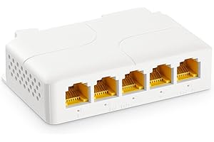 YuLinca 5 Port Gigabit PoE Extender with 1 PoE in 4 PoE Out, IEEE 802.3 af/at/bt 90W PoE Repeater with 10/100/1000Mbps, Wall and Din Rail Mount PoE Passthrough Switch