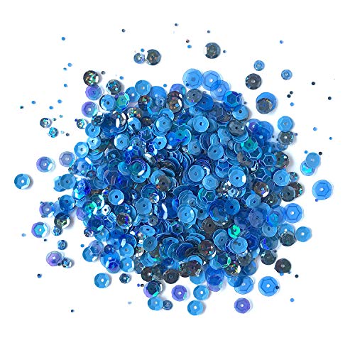 Buttons Galore and More Sequin Tin, Denim Blues, by The Yard