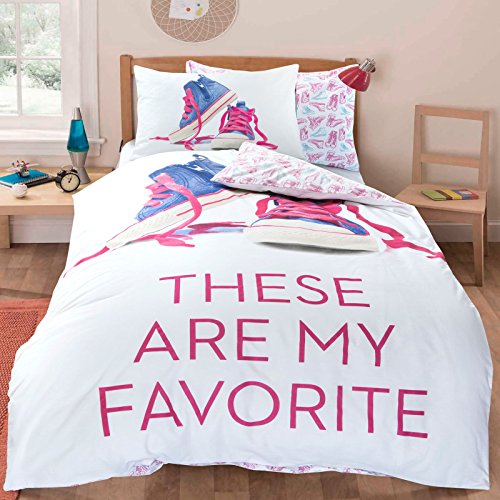 Single Bed Size Children's Kids Teenage Boys Girls Quilt Duvet Cover and Pillow Case Bedding Set (Sneakers)