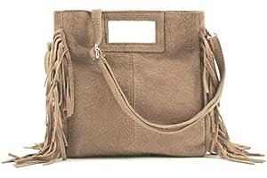 MODELISA - Bolso Bandolera De Mano Con Correa Al Hombro Con Flecos Piel Made In Italy Mujer