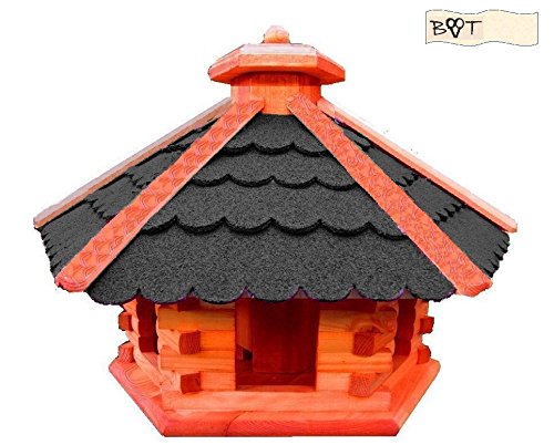 Vogelhaus, Vogelvilla XXXL Vöglehus Vogelhaus, aus Holz mit Silo Holz mit Dach schwarz anthrazit B60atMS mit Ständer - 2