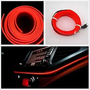 Starlight Twinkle EL Wire Car Interior Light Ambient Neon Light for All Cars with Adapter (Blue, 5 Meter) (Red)